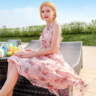 Sleeveless Head A-print Chiffon Dress