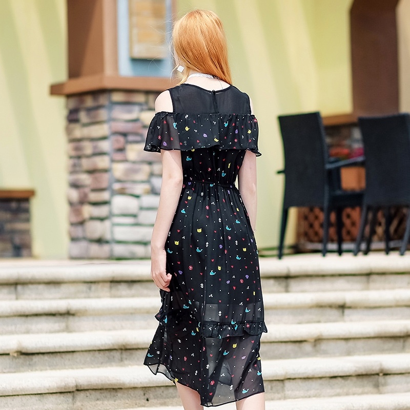 Chiffon Print Strapless Shoulder Dress