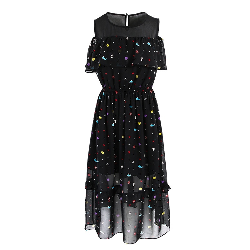 Chiffon Print Strapless Shoulder Dress