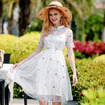 V-neck Lotus Sleeve Embroidered Chiffon Dress