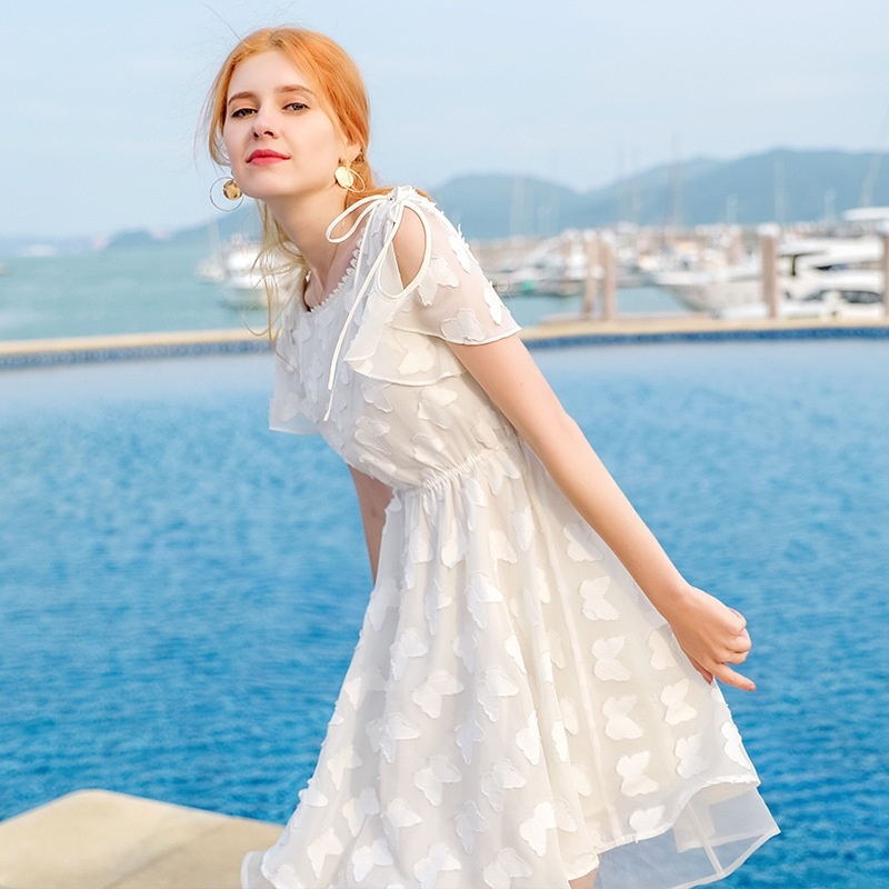 Off-the-shoulder Lotus Leaf Sleeves A Word Chiffon Dress