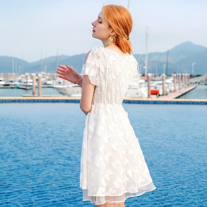 Off-the-shoulder Lotus Leaf Sleeves A Word Chiffon Dress