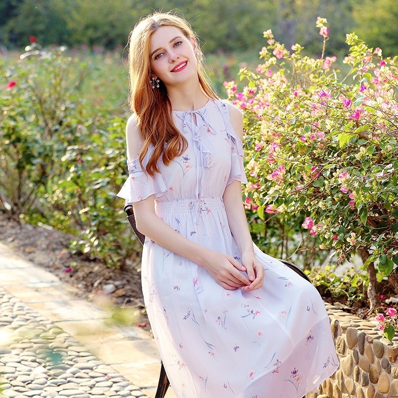 Lotus Leaf Strapless Shoulder Dress