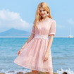 V-neck Embroidered A-chiffon Dress