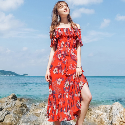 Strap Neck Print Dress Chic Chiffon Dress