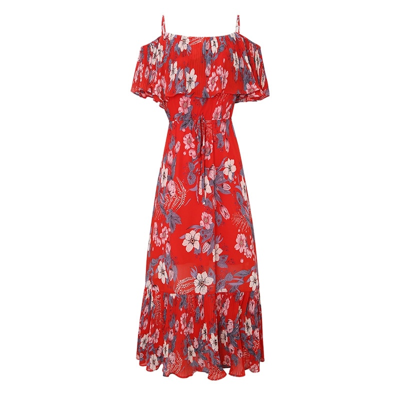 Gurt-Hals-Print Kleid Chic Chiffon-Kleid