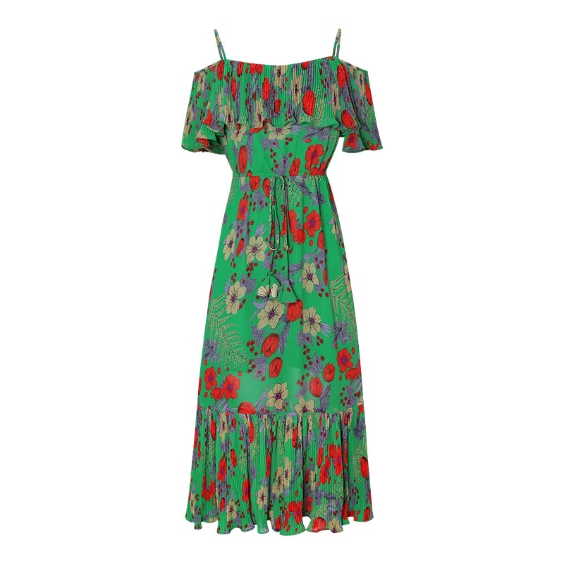 Gurt-Hals-Print Kleid Chic Chiffon-Kleid