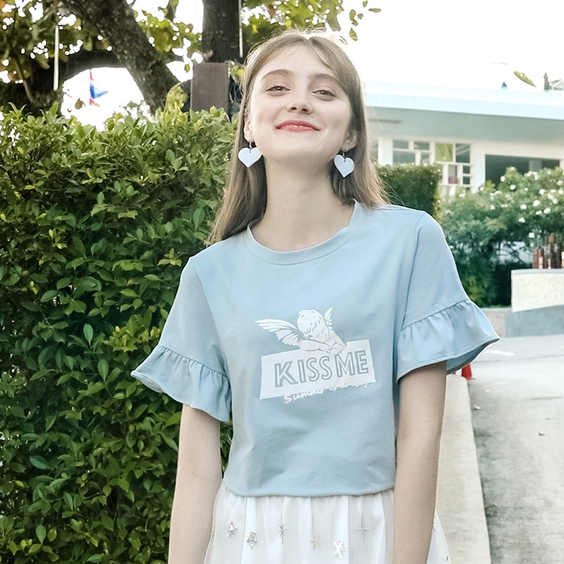 Tour de Cou haut-Parleur Manches Lettre T-shirt Imprimé