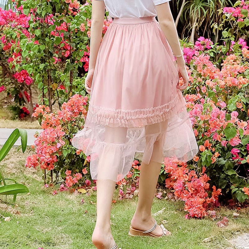 Broderie De Fleur Mesh Coutures En Un Mot Jupe