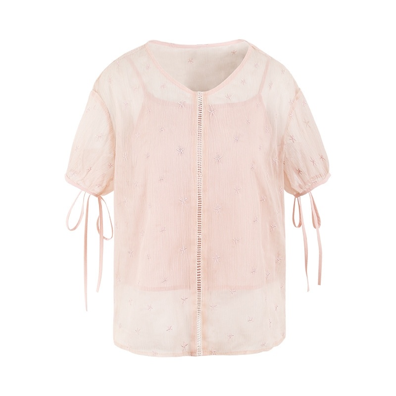 Round Neck Sleeve Chiffon Shirt