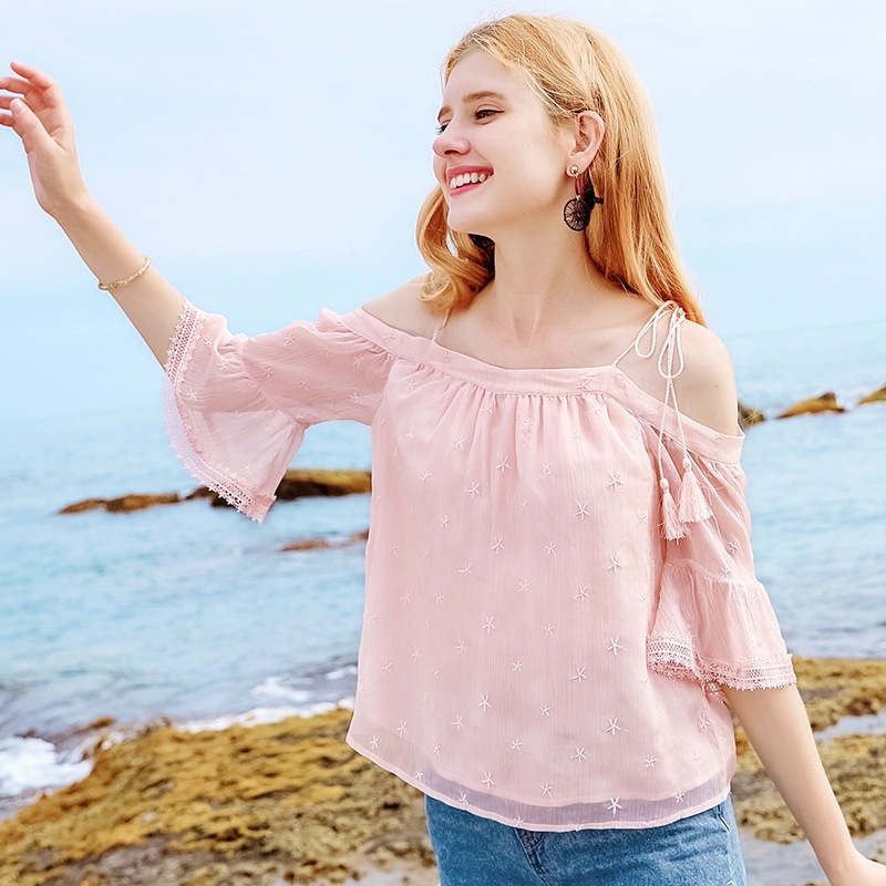 One-neck Five-point Sleeve Chiffon Shirt