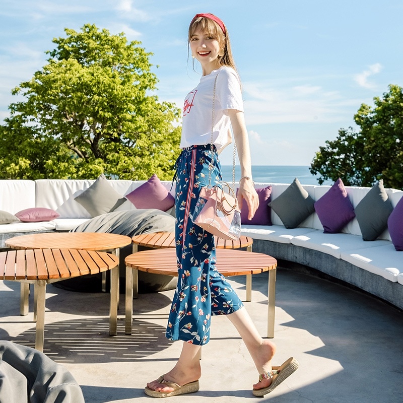Élastique Imprimé Recadrée Pantalons