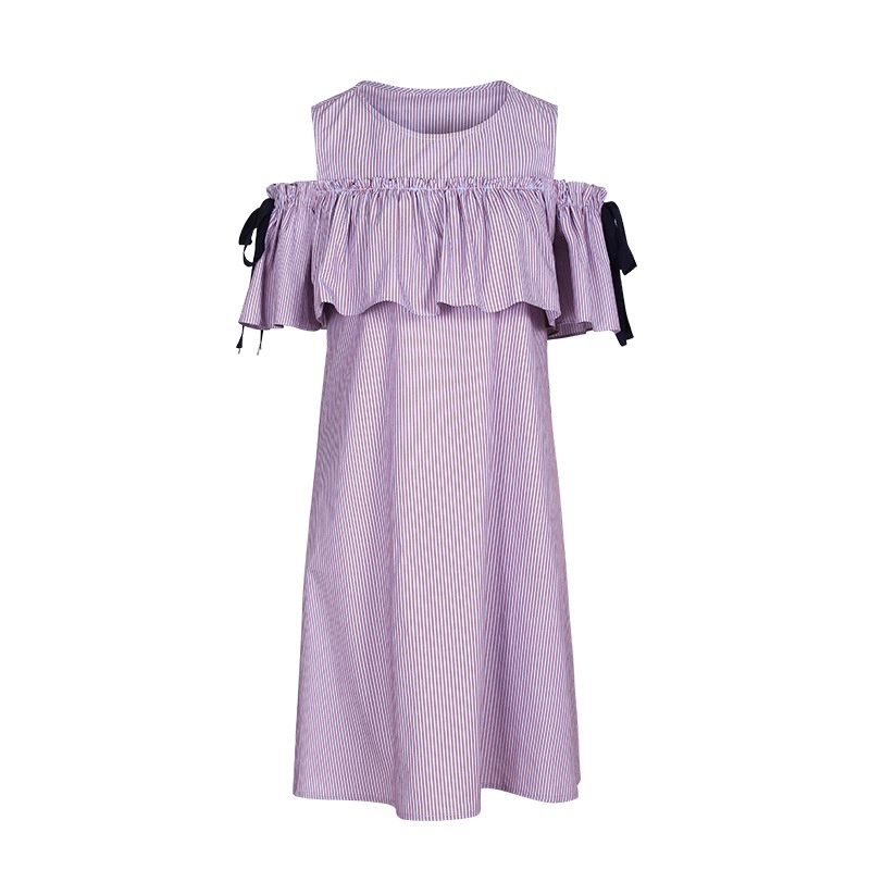 Round Neck Strapless Striped Dress
