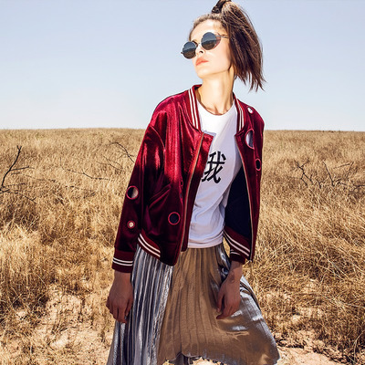 Trendy Hollow Velvet Short Baseball Jacket | VoguesUs