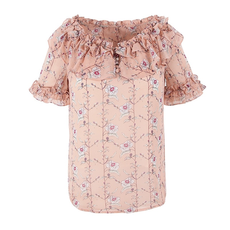 - Rundhalsausschnitt-Ärmel Print Chiffon Shirt