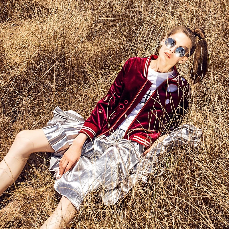 Tendance Creux De Velours Manches De Veste De Baseball | VoguesUs