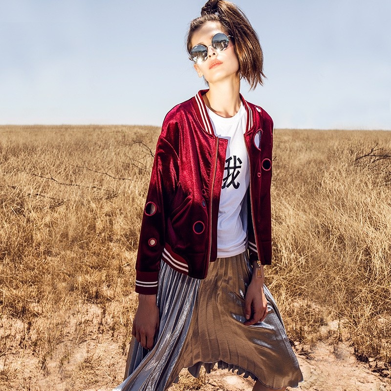 Tendance Creux De Velours Manches De Veste De Baseball | VoguesUs