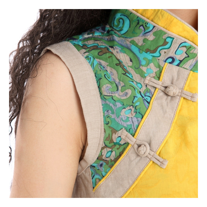 Plate Buckle Cheongsam Stitching Vest Dress