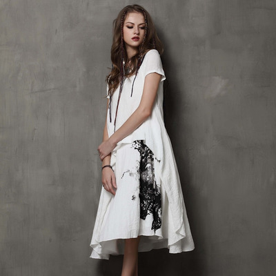 Printed Vintage Cotton Loose Dress
