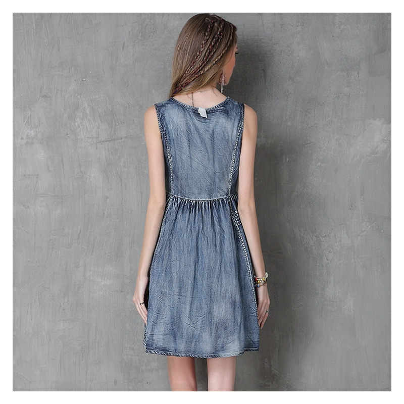 Vest Denim Retro Embroidery Dress
