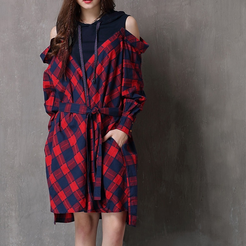 Gefälschte Zwei-Stück mit Langen Shirt Retro-Kleid | VoguesUs