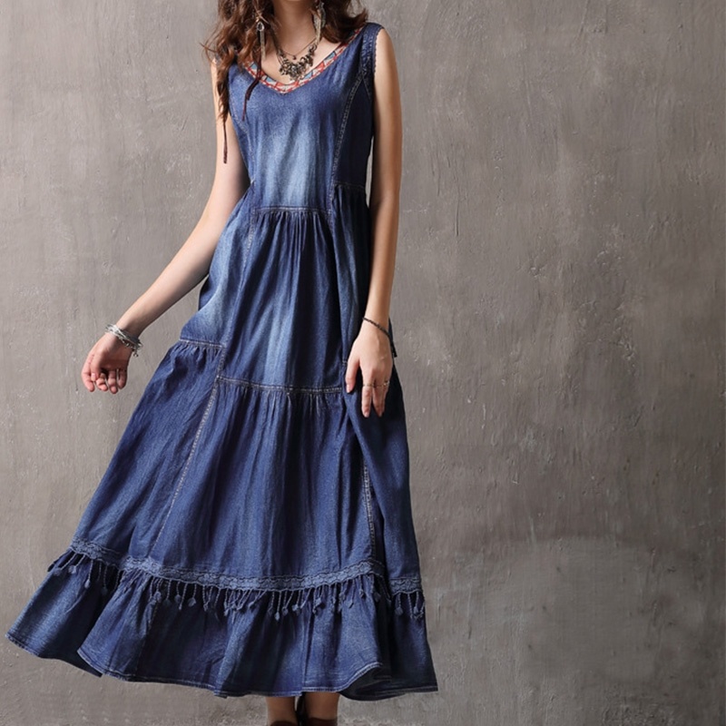 Vintage Embroidered Vest Denim Skirt