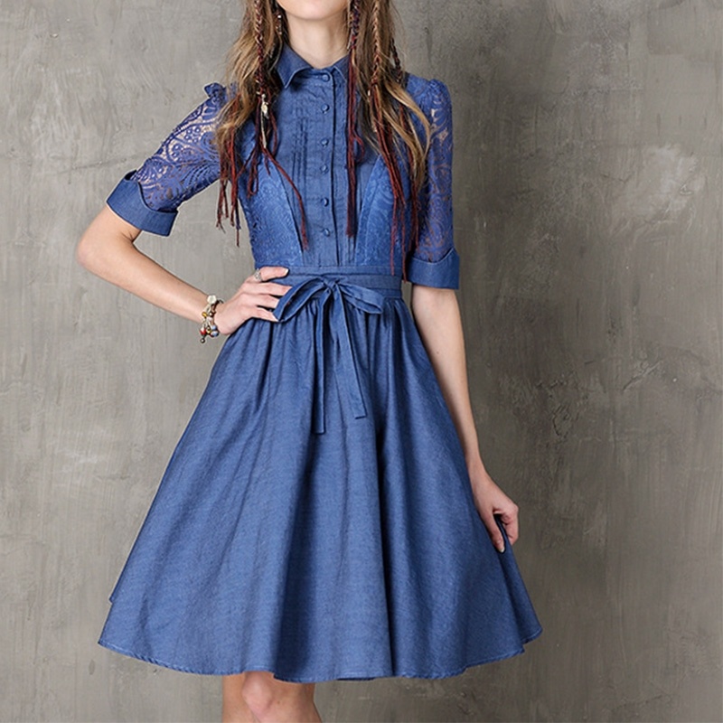 Embroidered Belt Dress