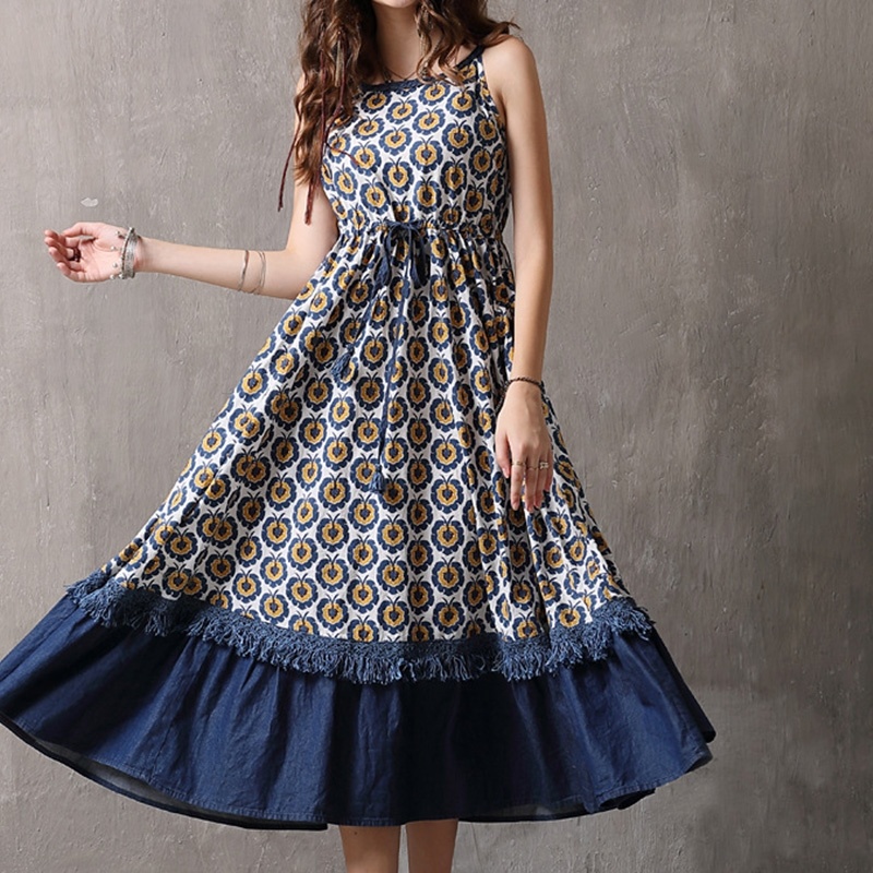 Vintage Print Halyard Braided Dress