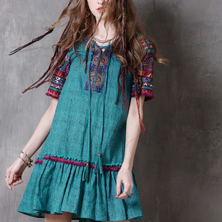 Ruffled Ethnic Style Fringe Dress