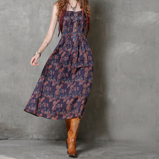 Sangle Imprimée Longue Vintage Floral Robe | VoguesUs