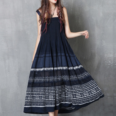 Embroidered Strap Retro Pleated Dress | VoguesUs