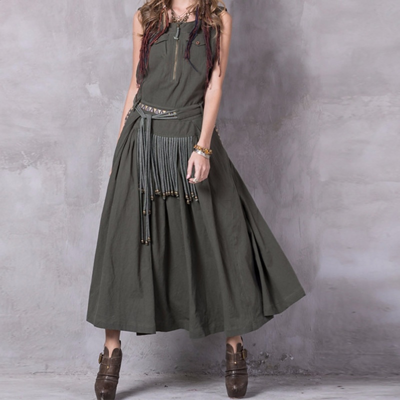 Quaste Gürtel Kleid Retro-Armband Bestickt Kleid | VoguesUs