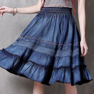 Spitze Nähen Vintage Denim Midi Rock | VoguesUs