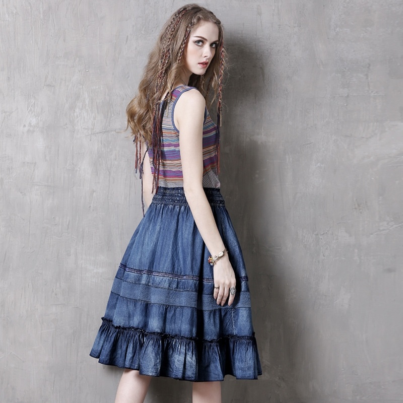 Lace Stitching Retro Cowboy Skirt