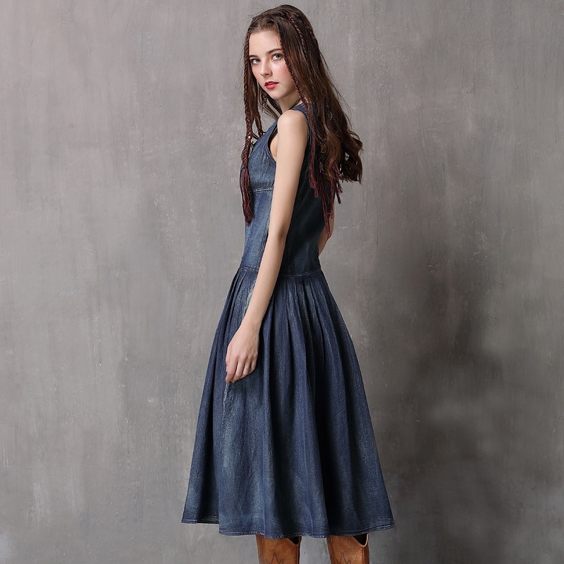 V-neck Denim Skirt Slim Vest Dress