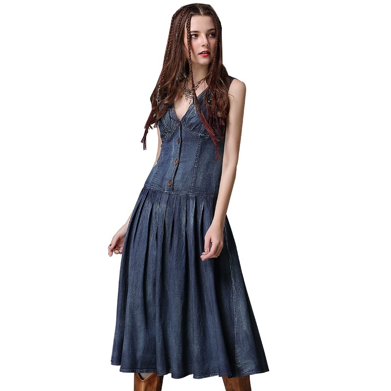 V-neck Denim-Rock Slim Weste Kleid | VoguesUs