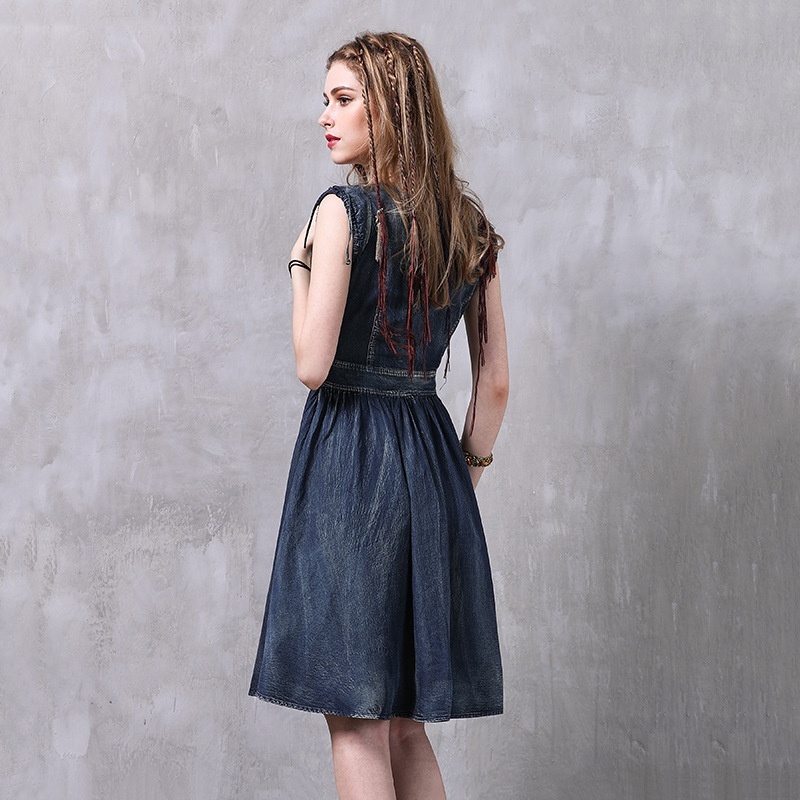 Elegant Denim Skirt Vintage Waist Dress