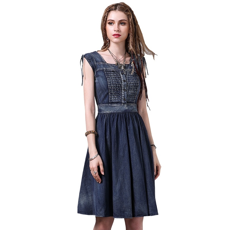 Elegant Denim Skirt Vintage Waist Dress