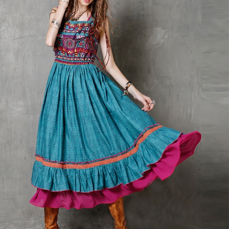 Printed Long Ruffled Vest Dress | VoguesUs