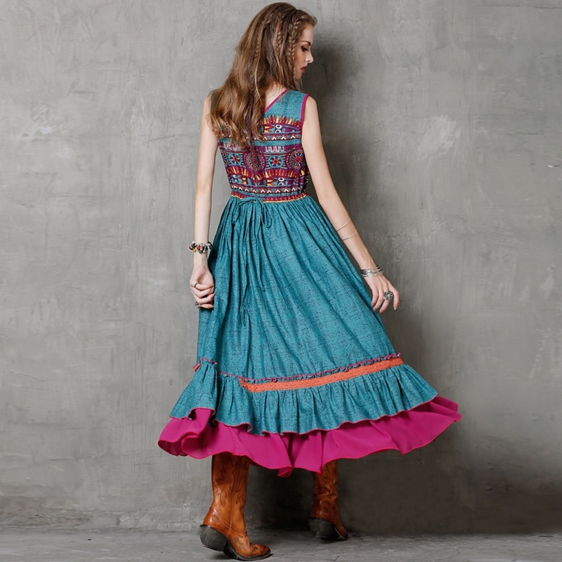 Printed Long Ruffled Vest Dress | VoguesUs