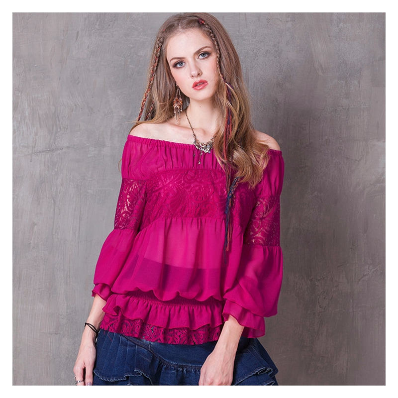 En mousseline de soie Mousseline de soie Chemise Rétro-Shirt à manches Longues | VoguesUs