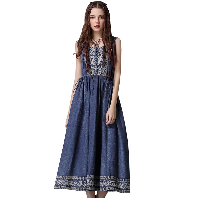 Brodé Veste Denim-Cordon De Grande Taille Robe | VoguesUs