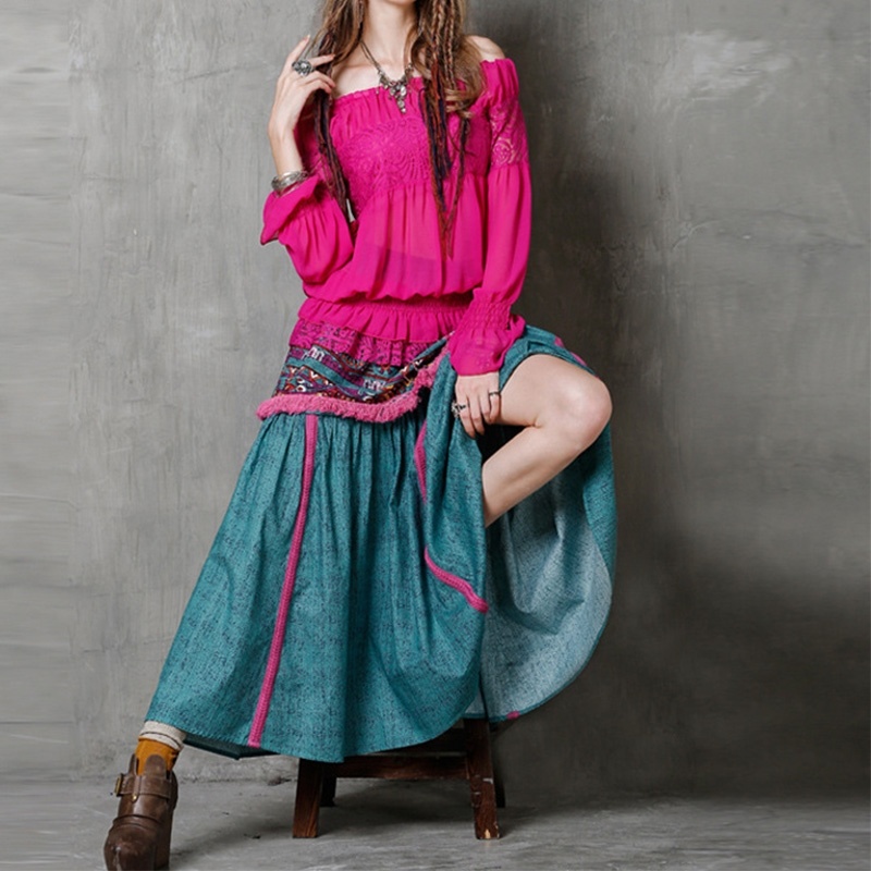 Tassel National Style Printing Loose Big Skirt
