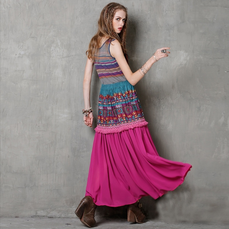 Multi-color Tassel Printing Long Swing Skirt | VoguesUs