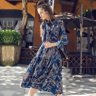 Retro Damen Mode Gedruckt Runde Kragen Kleid | VoguesUs