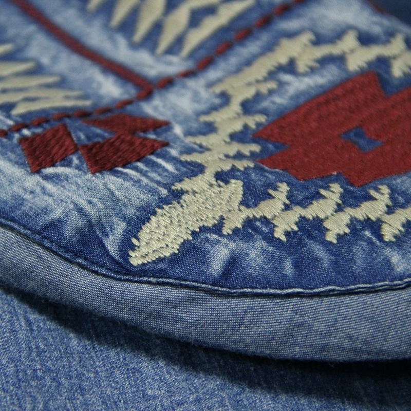 Denim Ethnic Style Embroidery Cut Strap Dress