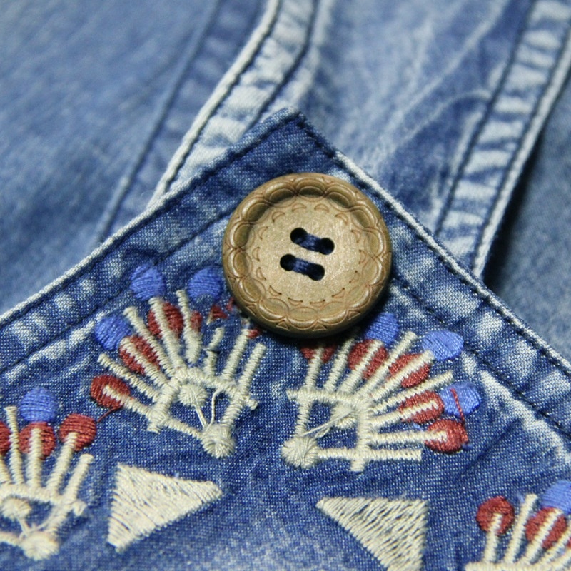 Denim Ethnic Style Embroidery Cut Strap Dress With Oversized Pocket | VoguesUs
