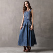 Denim Ethnic Style Embroidery Cut Strap Dress With Oversized Pocket