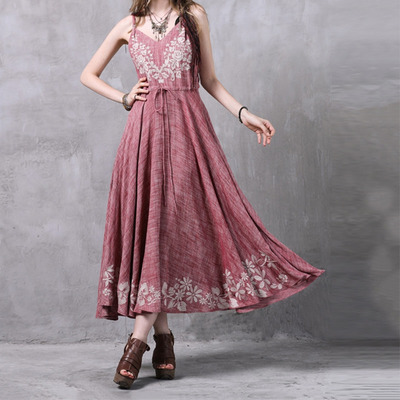 Kordelzug Strap Dress Vintage Kleid Stickerei | VoguesUs
