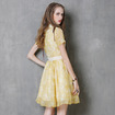 Frische Gelbe Print Chiffon Kurzarm-Puppe Kleid